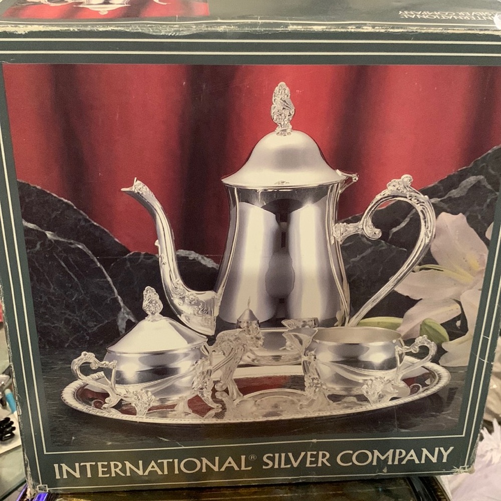 Stunning international silver company four piece silver plated coffee set